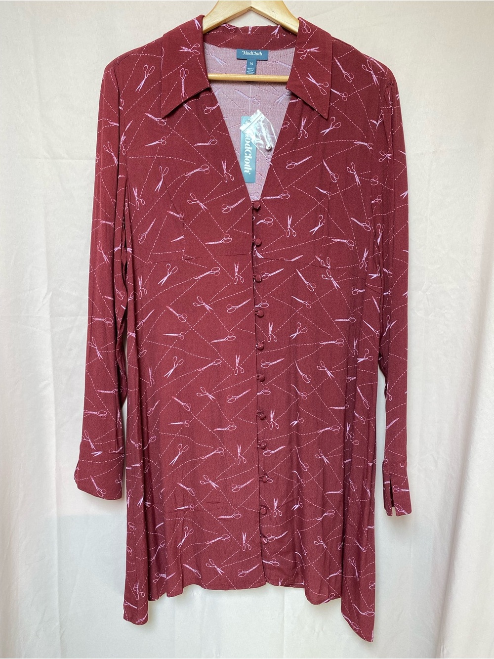 NWT Modcloth A Cut Above Average Red Shirt Dress Size 14 Scissor Print Quirky